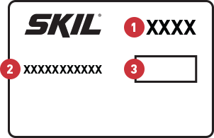 Graphic illustrating where you might find the model number, production code and manufacturing date code on your SKIL tool.